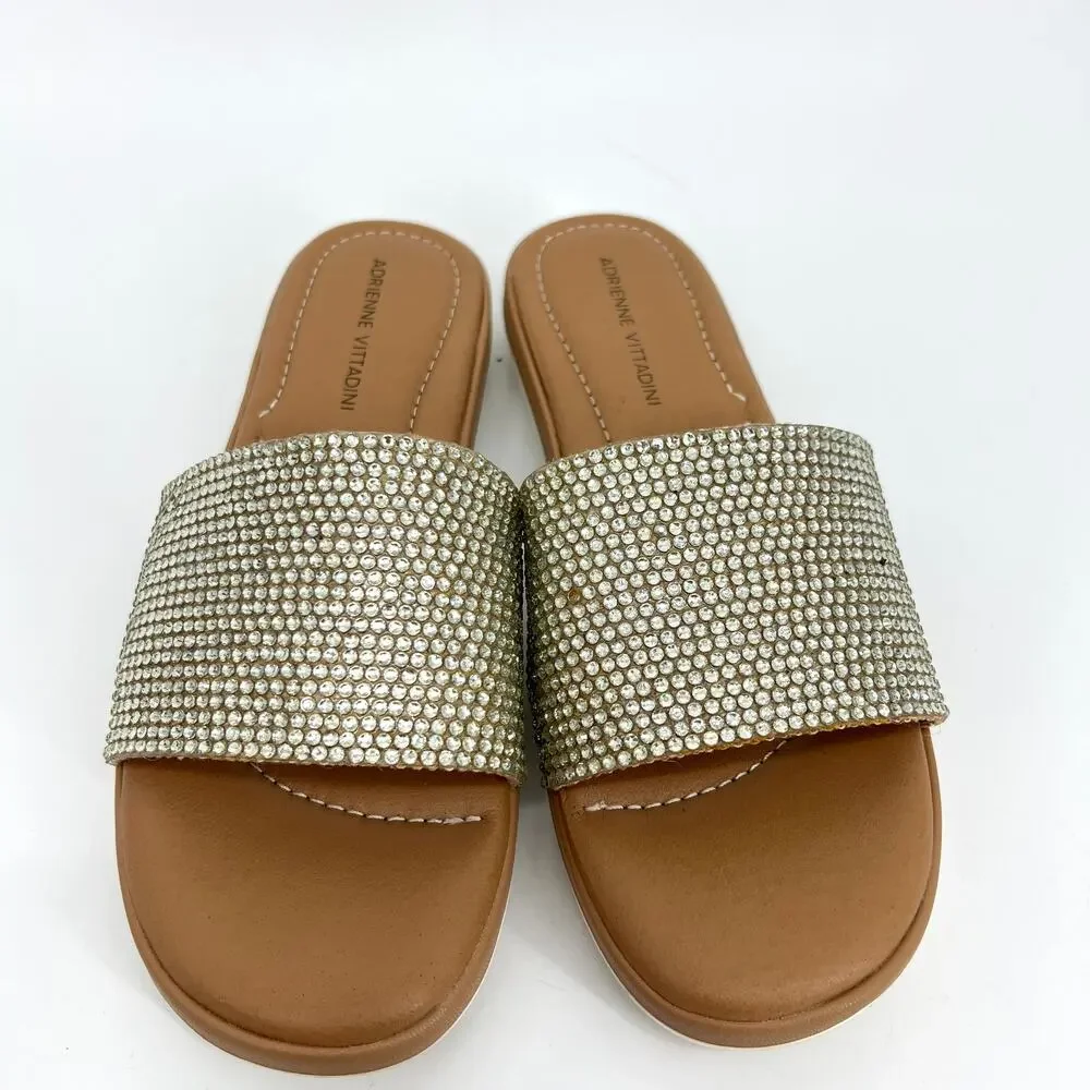 Adrienne Vittadini Sandy Rhinestone Slides Sandals Size 8M **READ**